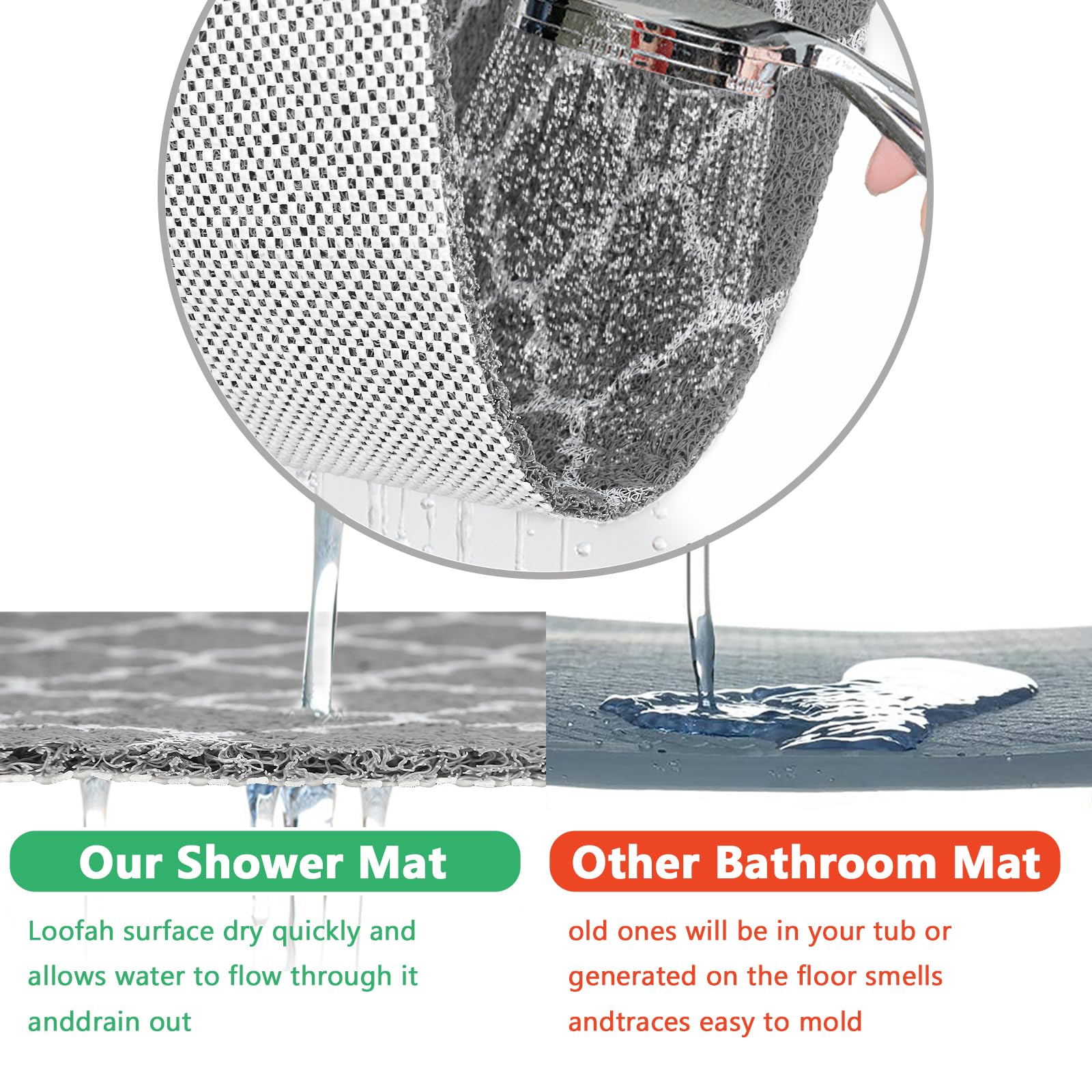 ZOKBOM Square Shower Mat Non Slip Anti Mould, Grey Simple Curve, 60 x 60 cm (Square) - Image 4