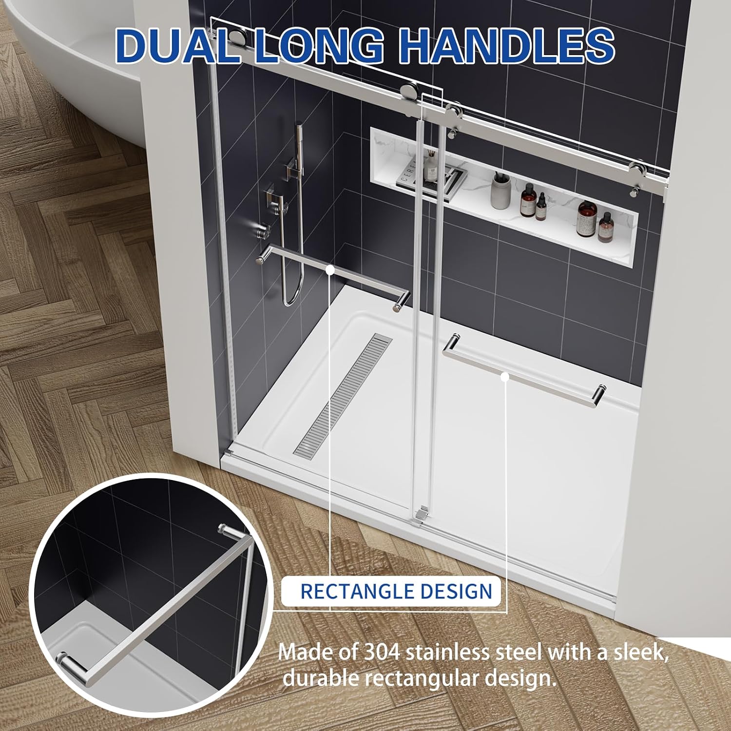56-60" W x 76" H Double Sliding Frameless Shower Glass Door, 5/16" (8mm) ANSI & SGCC Certified Tempered Glass with Double Nano Coating, Stainless Steel Hardware & Towel Rack (Brushed Nickel)