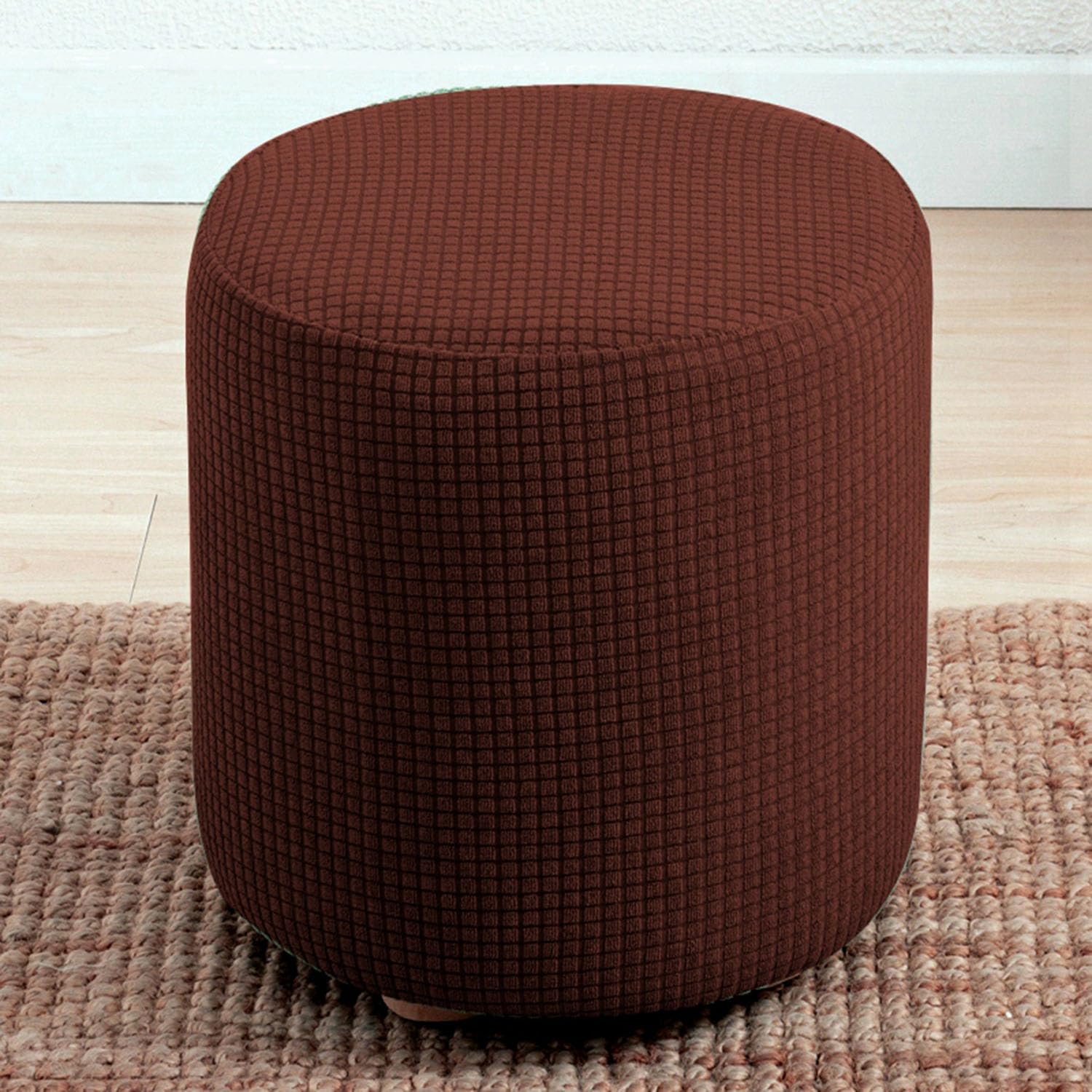 Rtsfkfs Brown Small Round Pouffe Cover Stool Covers Round Stretch Round Pouffe Cover Ottoman Slipcovers Removable And Washable Furniture Protector For Dia 23-33Cm Small Round Foot Stool(Brown)