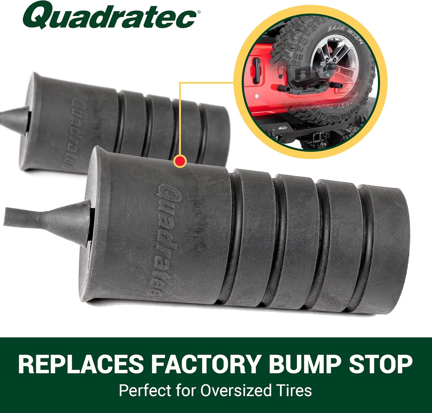 Quadratec Tailgate Spare Tire Bump Stop Kit - Fits Jeep Wrangler JK & JL 2007-2026 - Trim-to-Fit Spare Tire Stabilizer for Oversize Tires, Reduces Tailgate Rattle, Vibration & Wobble, 4.5-Inch Black