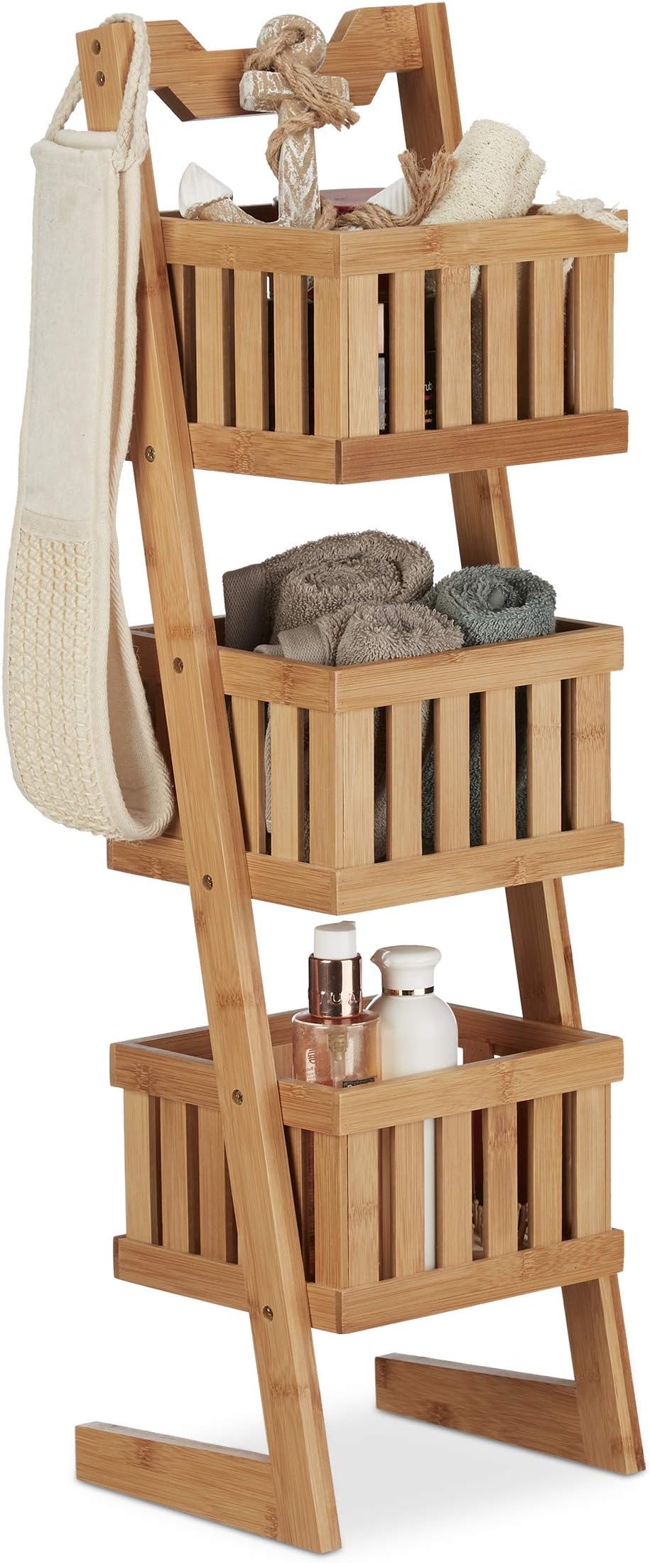 Bamboo Bathroom Shelf, 3 Tiers, Handle, Versatile, Organiser, Compact, Waterproof, Decorative, Natural