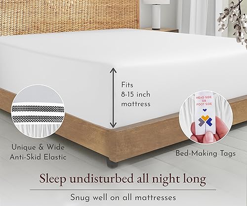 Miniatura 4 de Sábana bajera, 100% de algodón orgánico, tejido de percal, refrescante, ligera, ajustada, fresca, tamaño matrimonial, con bolsillo profundo,