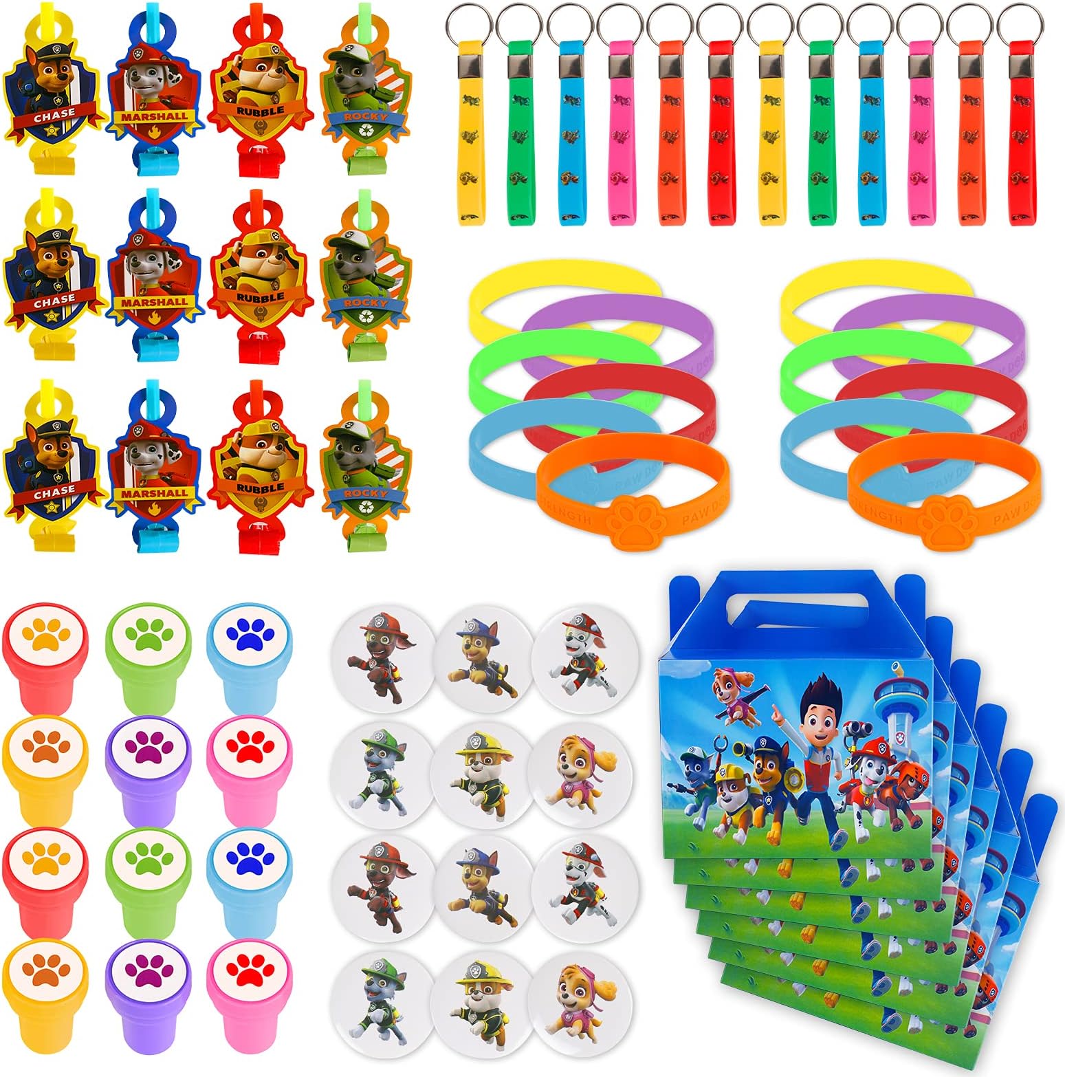 Bersaicy Dog Patrol Party Favors Gift for Kids, Keychains, Wristbands, Goodie Bags for Classroom Rewards Birthday Supplies Prizes for Boys Children