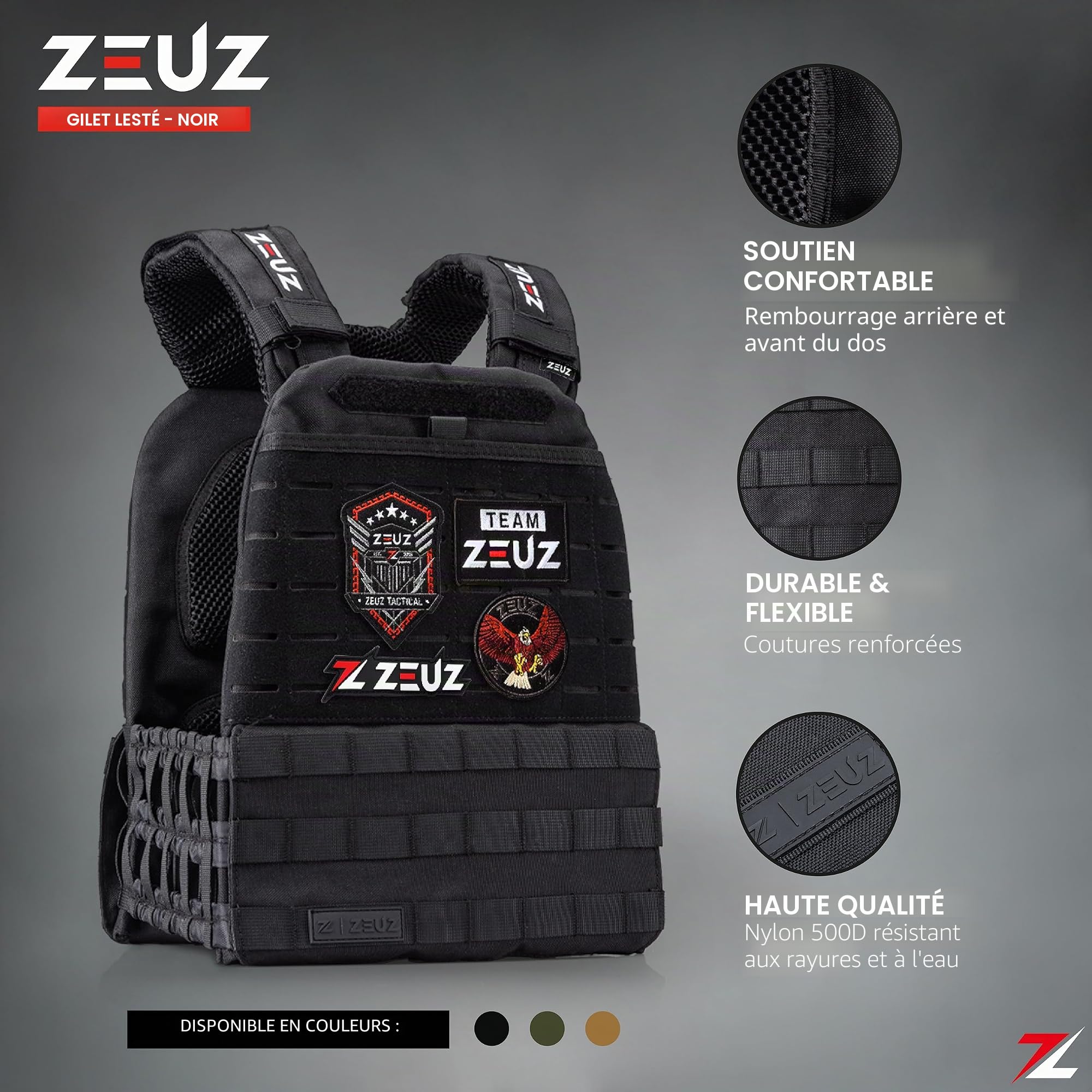 ZEUZ® Veste de musculation Crossfit & Fitness 16,5 KG – Gilet tactique & Gilet d'entraînement - Réglable en poids – 19 Stands - Noir