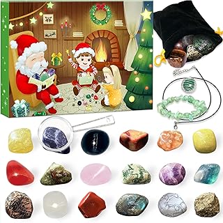 Advent Calendar 2023 Crystals for Kids with 24 Days Christmas Countdown, 24 Natural Crystal Agate Rocks Minerals Fossils Gemstones to Open Each Day, Xmas Gift for Girls Boys Geology Enthusiasts