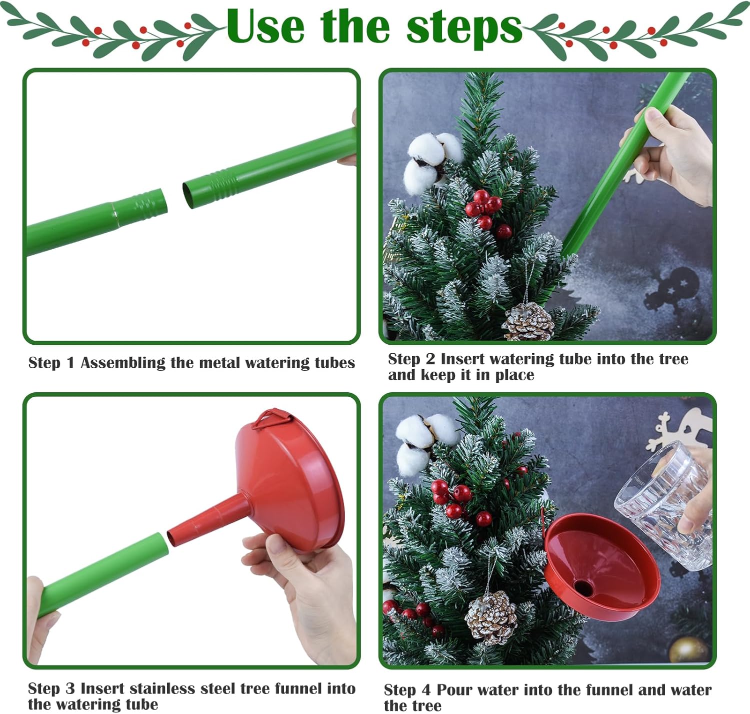 2pack 47inch Christmas Tree Watering Funnel Christmas Tree Watering System with Large Stainless Steel Tubes Xmas Tree Watering Device Easy Assembly Plant Watering Tool for Indoor Outdoor Xmas Tree