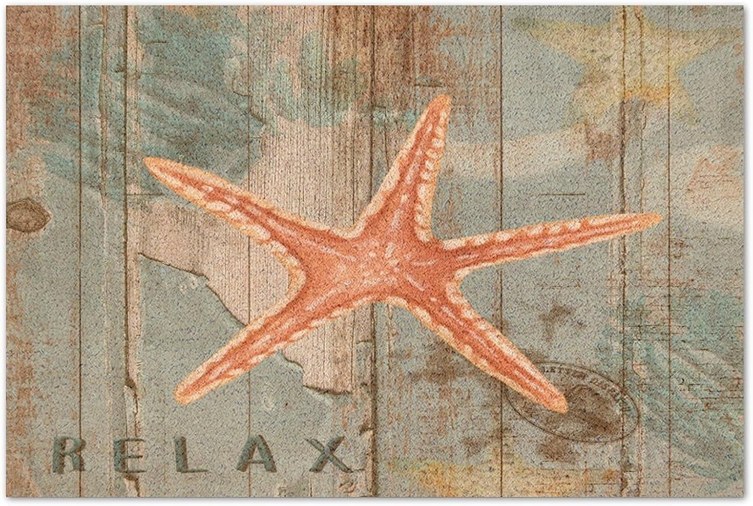 Ocean Nautical Beach Theme Underwater Starfish Indoor and Outdoor Mats Coir Fiber Welcome Doormat Coral and Sea Fish and Turtles Doormats Closing Gift Cute Home Front Porch Home Décor 16x24in