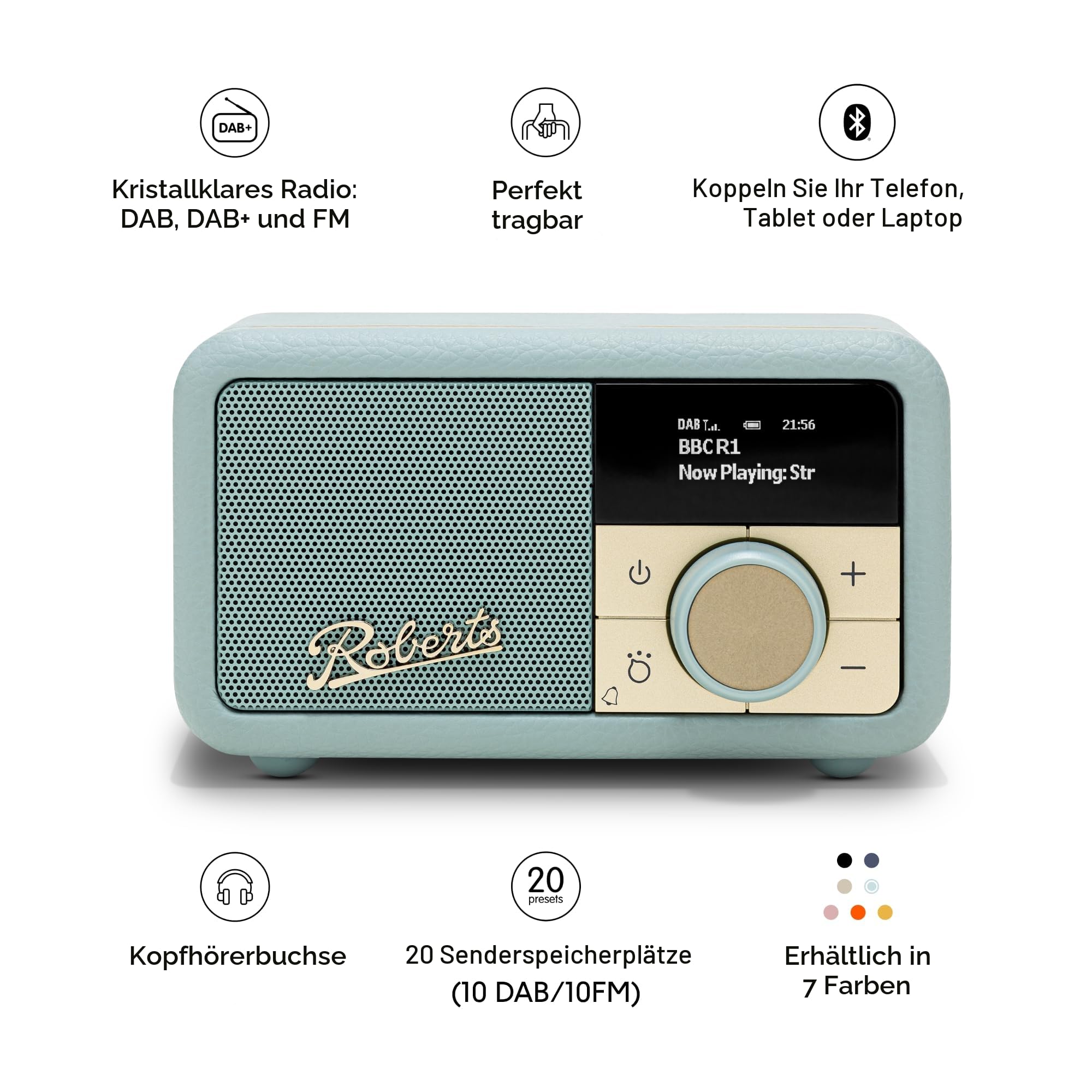 Roberts Revival PETITE2 FM/DAB/DAB+ Digitalradio mit Bluetooth, Duck Egg