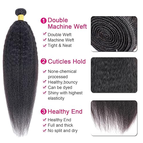 Miniatura 5 de Viyaviya Extensiones de cabello humano Remy rizado lacio, color natural, 100% sin procesar, 16 pulgadas, virgen, brasileño, doble trama, para