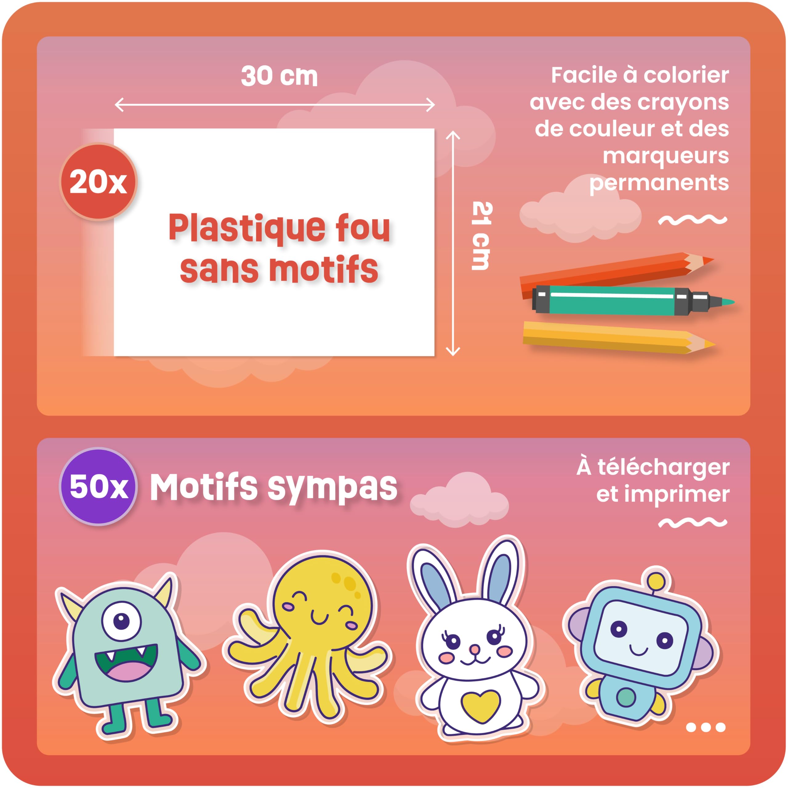 Smowo Lot de 20 films plastique fou magique A4 mat thermorétractable transparent bricolage