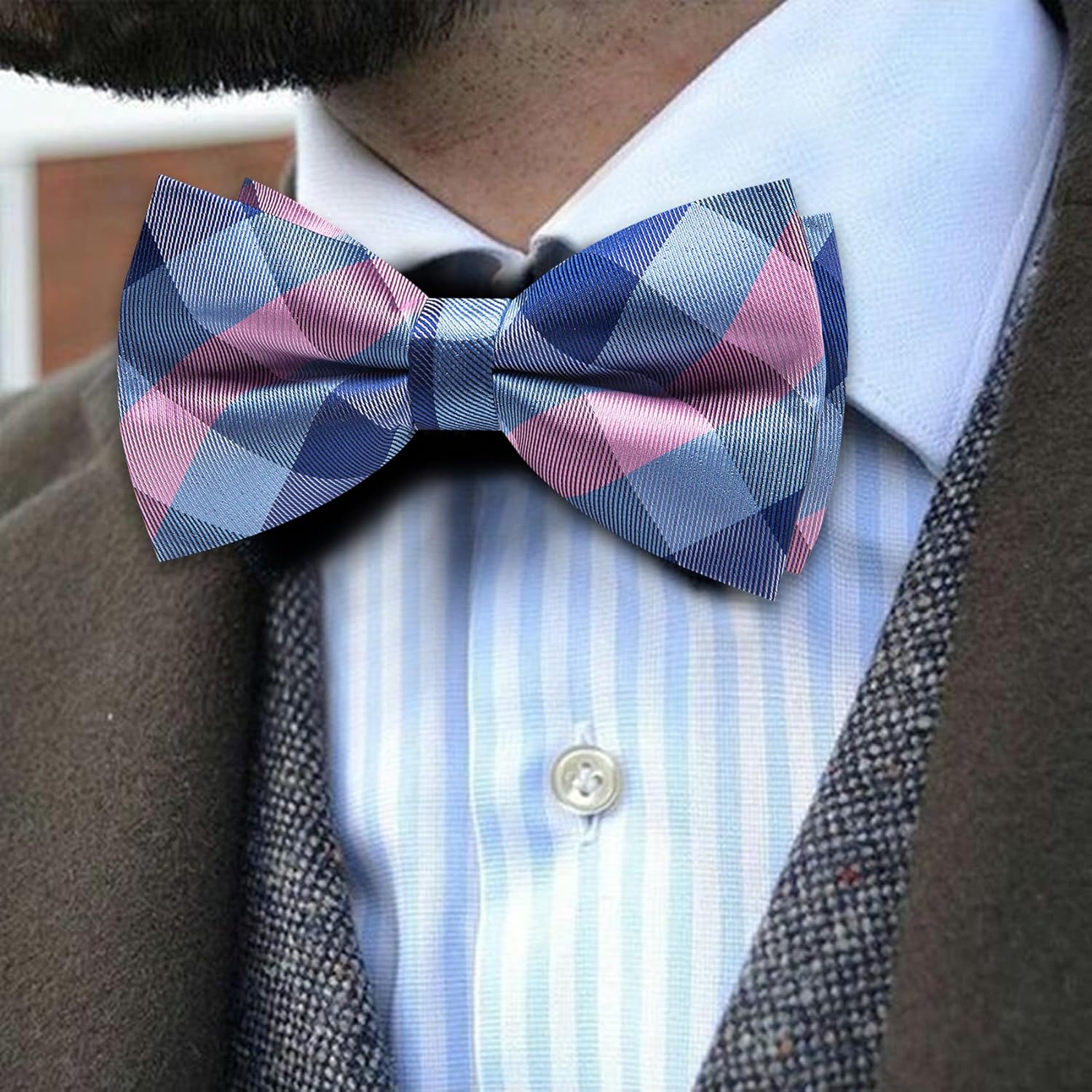 Barry.Wang Paisley Striped Bow Tie for Men Silk Pre-Tied Bowtie Pocket Square Cufflinks Set Formal Wedding Party Prom