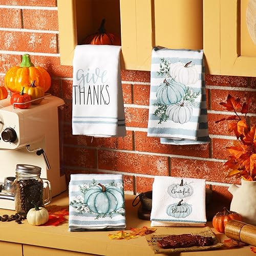 Miniatura 5 de Peryiter 4 toallas de cocina de Acción de Gracias de 16 x 24 pulgadas, toallas de mano de calabaza otoñal para baño, paño absorbente de secado