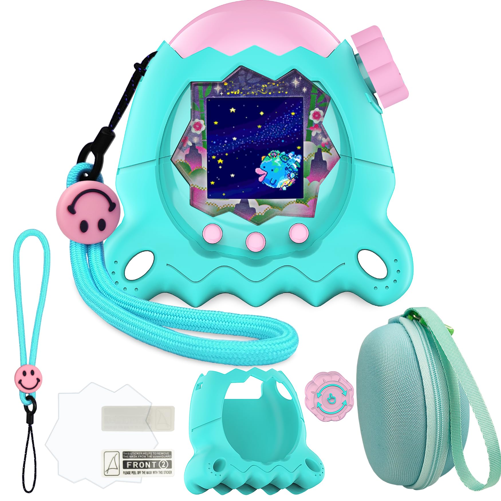JCHPINE Hard Case and Silicone Cover for Tamagotchi Paradise Electronic Pet, Protective Cases for Tamagotchi Paradise with Screen Protector and Lanyard (Jade Forest)