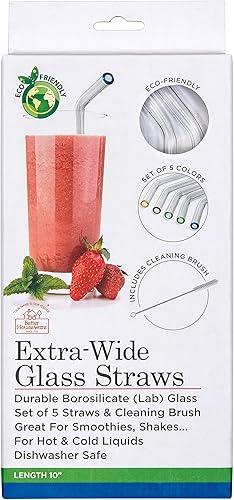 Miniatura 7 de Better Houseware Pajitas de vidrio reutilizables extra anchas de 0.394in (juego de 5 + cepillo de limpieza)