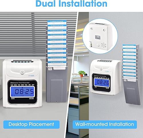 Miniatura 4 de Yescom Attendance Punch Time Clock Bundle - Grabadora de nómina para empleados, pantalla LCD con 100 tarjetas, 1 soporte para tarjetas de tiempo, 2
