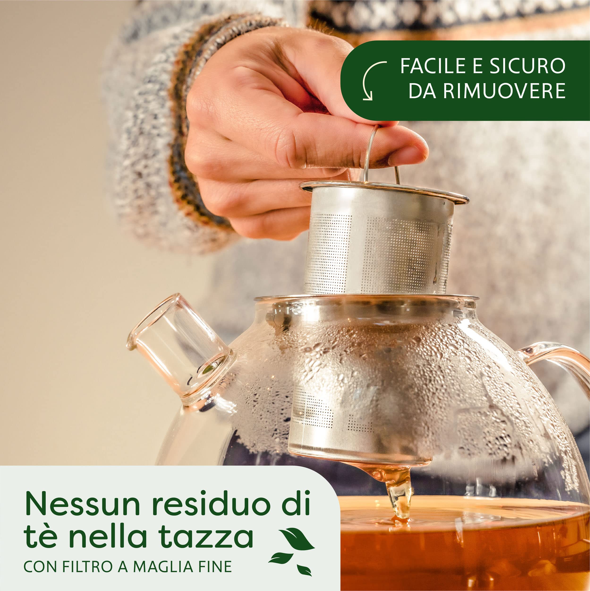 Teiera In Vetro Borosilicato 1000 Ml Con Colino Acciaio - Design Elegante, Coperchio In Legno - Foto 9