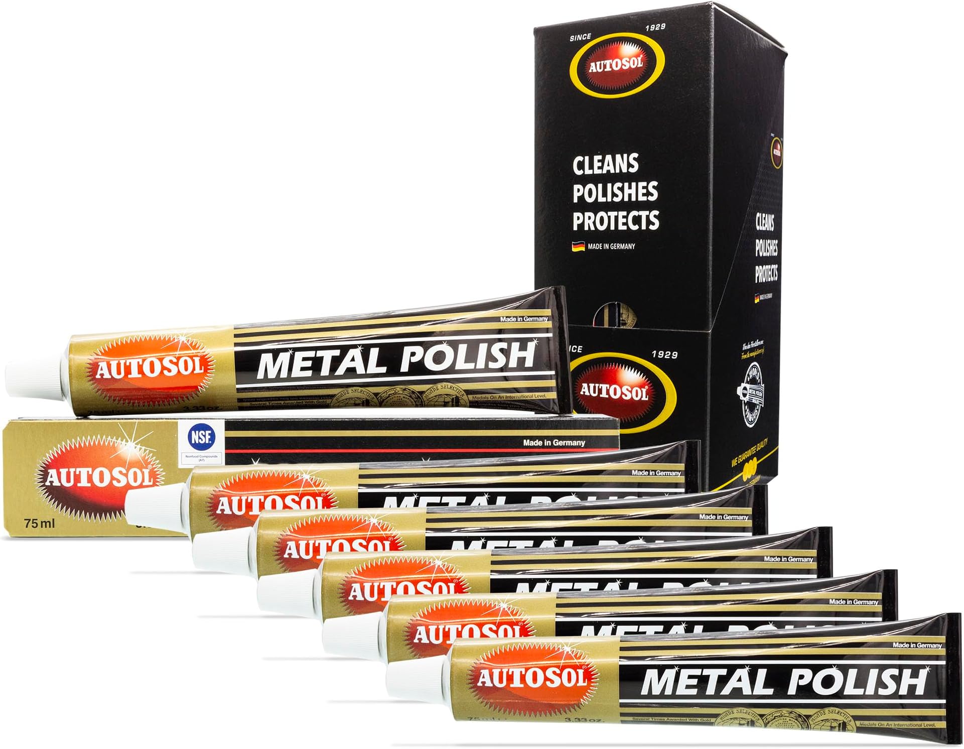 Metal Polish Pack of 6 x 75ml – Multipurpose Brass Chrome Polish Restores Shine and Prevents Tarnishing – Stainless Steel Polish Tarnish Remover – No Residue Metal Polishing Compound