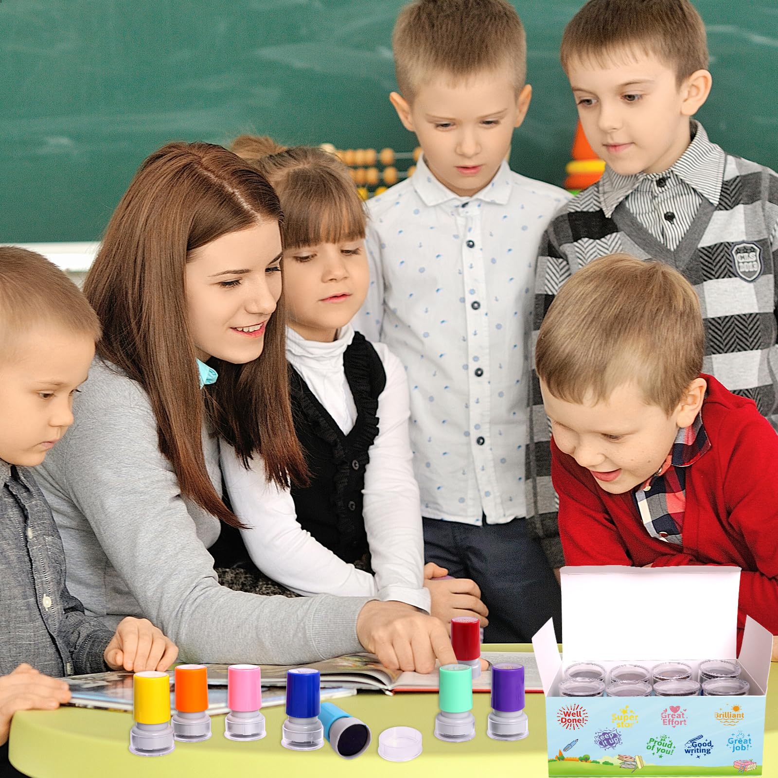Set di timbri autoinchiostranti per insegnanti, per insegnanti, comportamento motivazionale, per bambini, studenti, ricompensa, incoraggiare i compiti a casa, test ben fatti, 8 pezzi