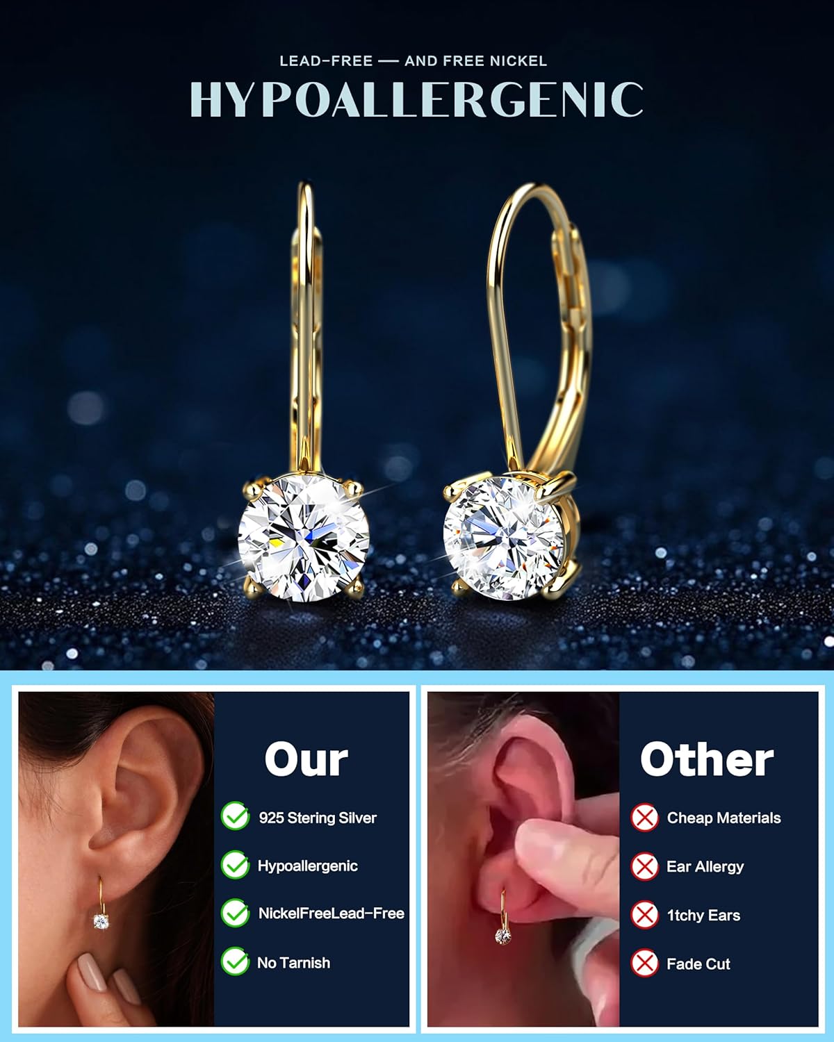 Moissanite Earrings,1.0ct-2.0ct D Color Brilliant Round Cut Earring 18K White Gold Plated Sterling Silver Dangle Earrings Moissanite Leverback Drop Earring s - Image 7