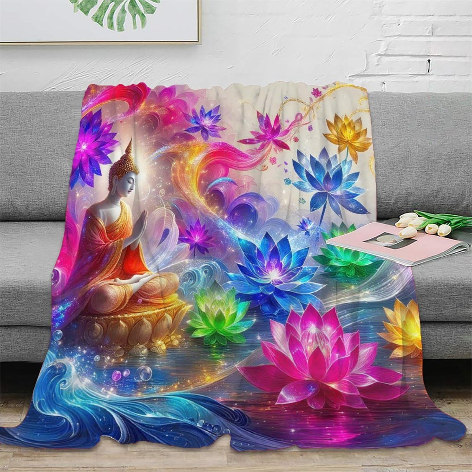 Couverture Bouddha 3D en microfibre moelleuse et chaude pour lit et canapé 180x200cm