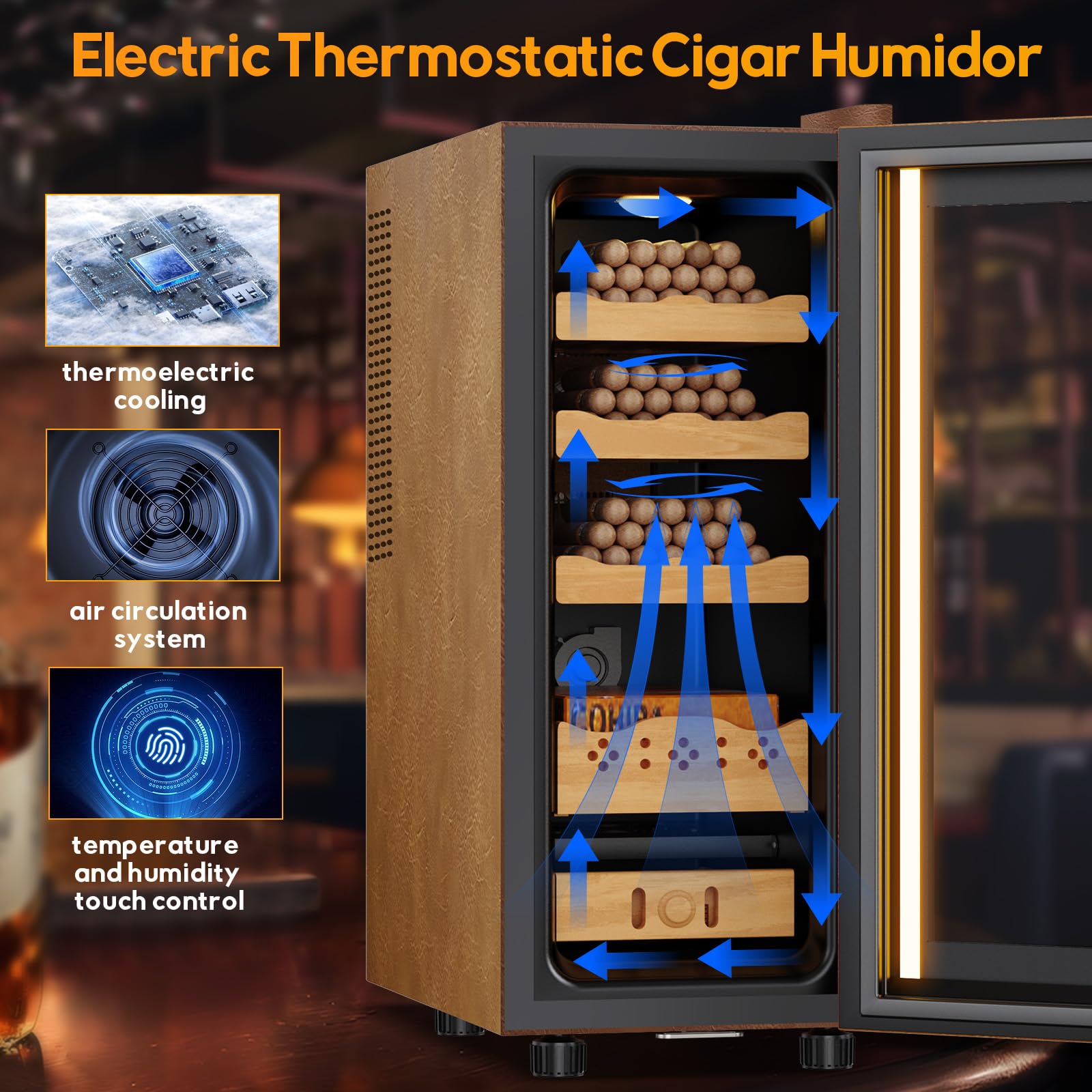 Velieta 35l Upgraded Electric Humidor With Leather, 250 Counts Large Capacity,Thermostatic Electric Cooler Cabinet With Digital LED Screen, Safety Lock,Smart Humidity & Temp Control, Gifts For Men on Fridge.com - View 3