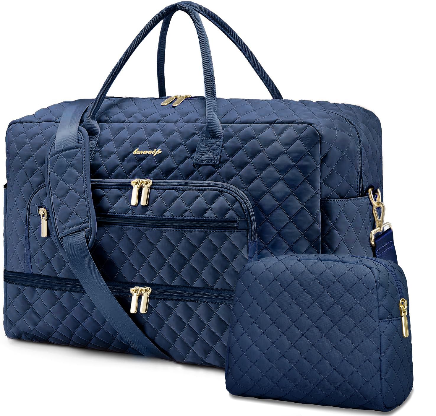 Foto de Bolsa de viaje grande para mujer, bolsa de mano para llevar en la noche, bolsa de viaje de fin de semana con bolsillo húmedo, artículos de tocador para fin de semana, marino, Bolsa de viaje (imagen 1)