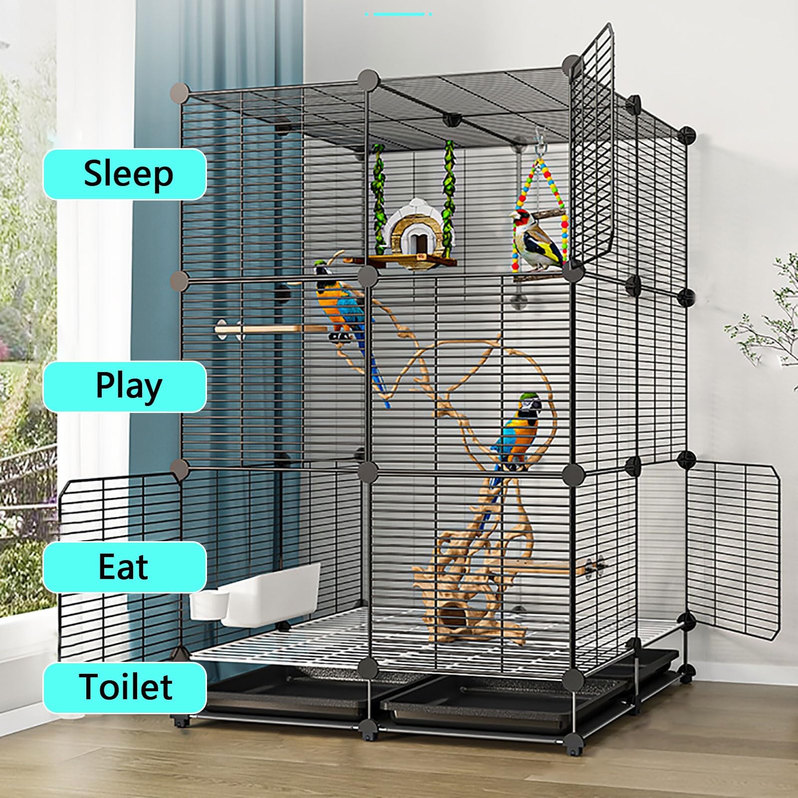 Jaula para pájaros Jaulas para pájaros Jaula de Metal para Interiores y Exteriores con Bandeja extraíble para periquitos Loros Agapornis Palomas Cacatúas Guacamayos Jaula de Vuelo para pájaros (T