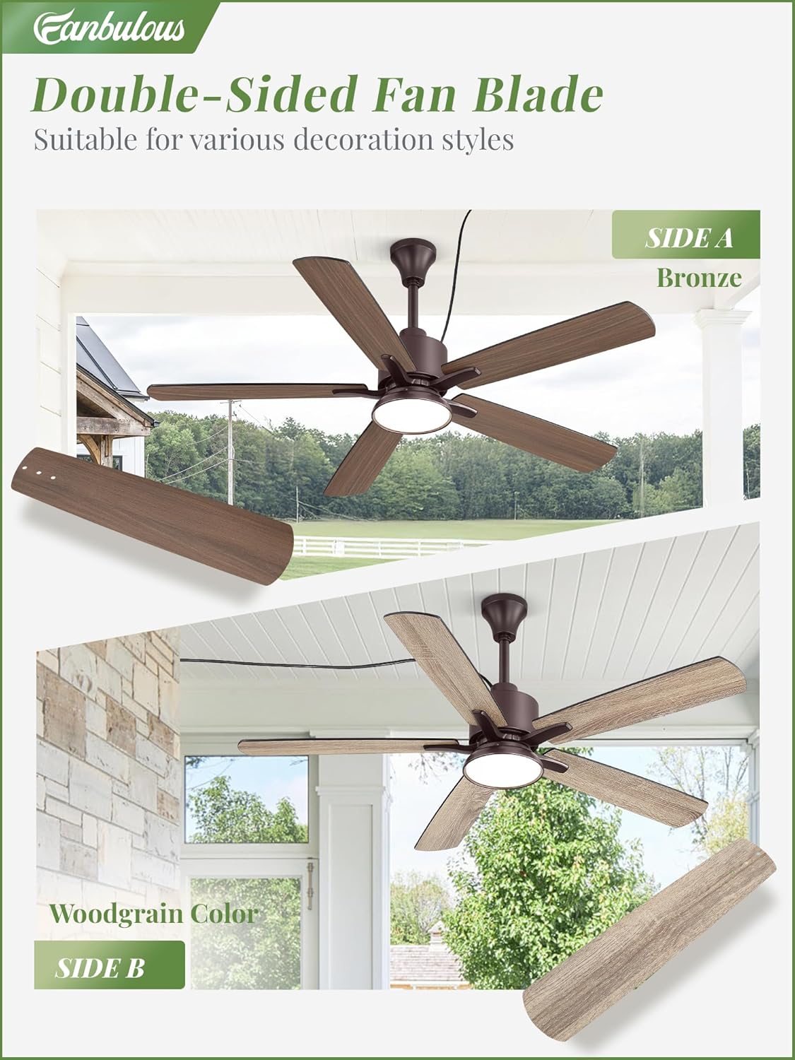 Fanbulous 52" Outdoor Ceiling Fans with Light for Patios, IP65 Waterproof Gazebo Fan, Plug in Ceiling Fan with Remote, 3CCT 6-Speed Oil-Bronze Ceiling Fan with Hanging Hook for Porch, Pergola,Canopy