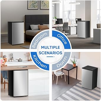 Mini Fridge with Freezer 3.2 Cu.Ft Small Refrigerator for Office, Dorm, Small Fridge with Adjustable Thermostat, Energy Saving, Singel Door, Sliver