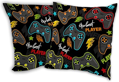 Miniatura 1 de Juego de 2 fundas de almohada con diseño de videojuegos de 18 x 18 pulgadas, fundas decorativas cuadradas suaves para decoración del hogar para