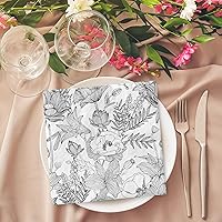 Vista 4 de AnyDesign 80 servilletas de papel de flores blancas y negras, servilletas de almuerzo florales salvajes, patrón de dibujo de líneas, servilletas