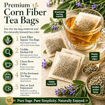 WOTIHA Sage Leaf Tea Bags, 55 Count, Single Ingredient, Caffeine-Free