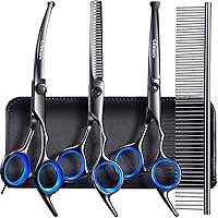 Vista 11 de Gimars - Juego de tijeras profesionales para aseo de perros 4CR con punta redonda de seguridad, 5 en 1, con revestimiento de titanio resistente