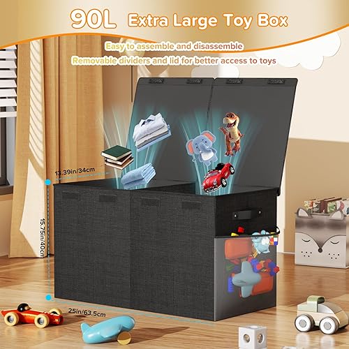 Miniatura 2 de Caja grande de juguetes, plegable, resistente, organizador de juguetes, cestas de dinosaurios con tapas para niños y niñas, sala de estar, sala de