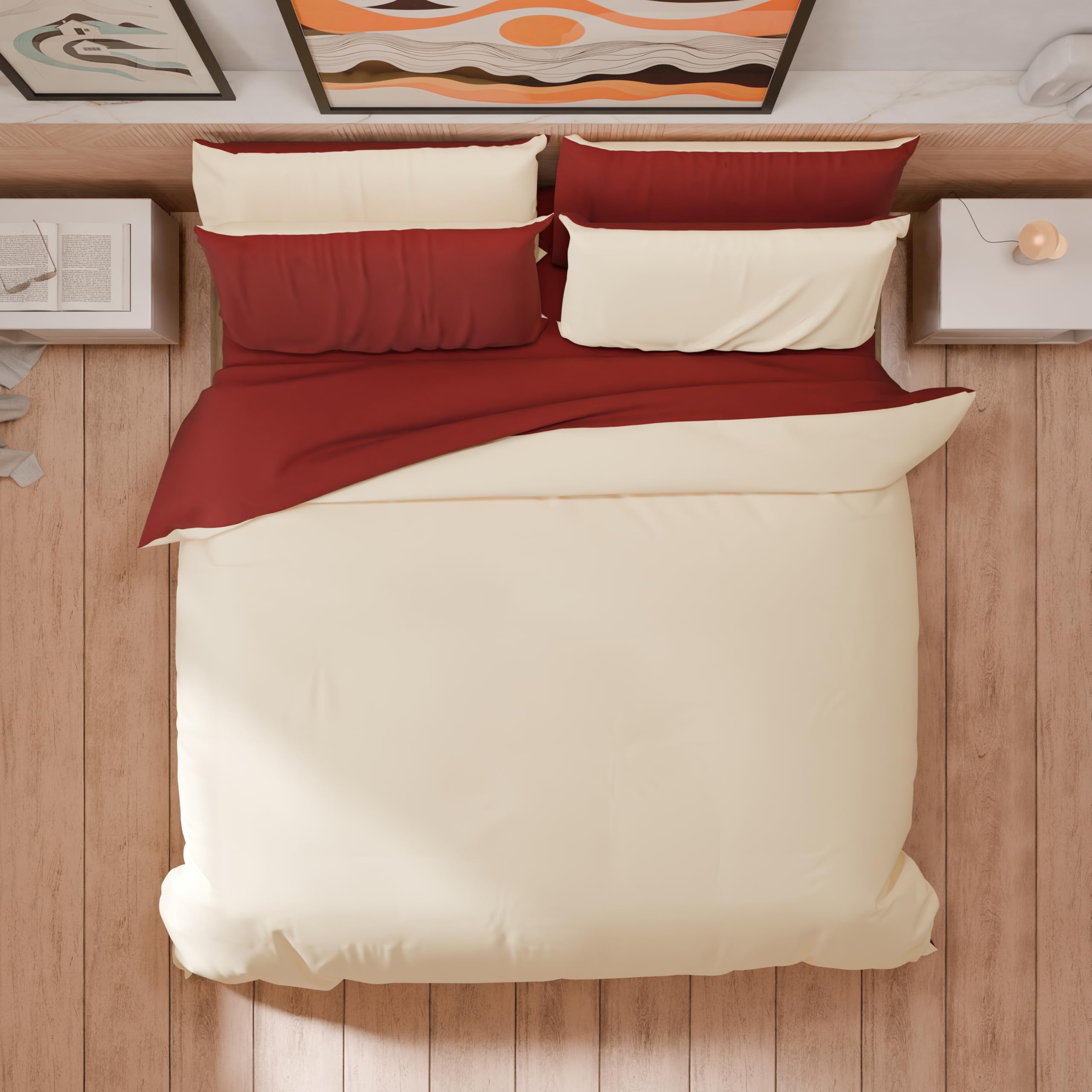 PETTI Artigiani Italiani - Double Duvet Cover, Duvet Cover and Pillowcases in Microfiber, Bicolor Cream/Bordeaux, 100% Made in Italy - Image 2