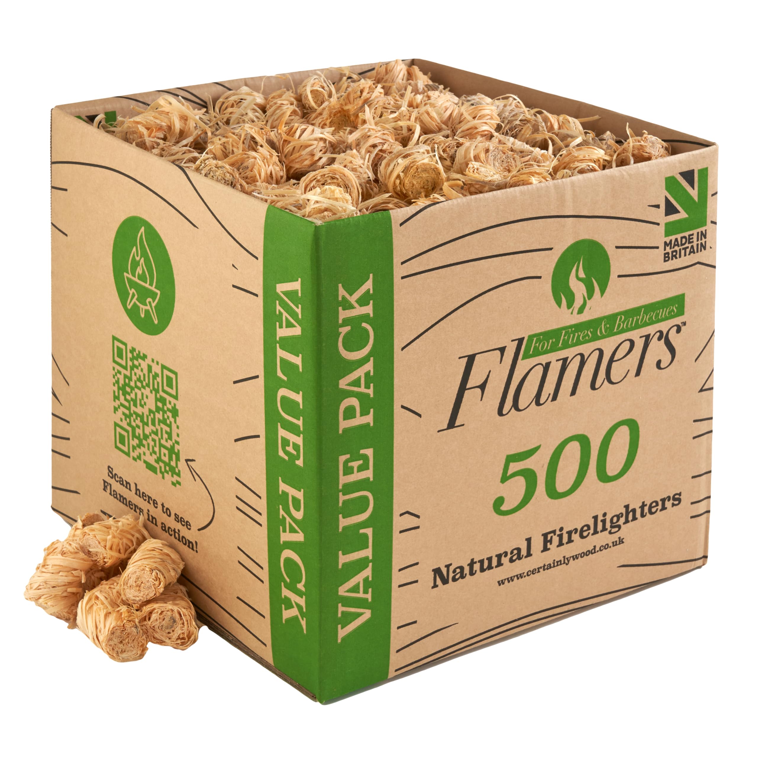 Flamers Natural Wood Wool Firelighters 500 Value Pack – Fire Lighters for Wood Burner, Open Fires and Fireplaces – BBQ starter – Fires starters- Made by us in the UK — view 2