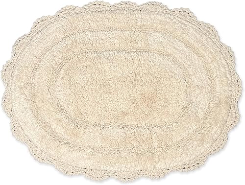 Miniatura 8 de Chardin home Alfombra de baño de ganchillo azul provincial, 100 % algodón, ovalada con borde de ganchillo hecho a mano, 21 x 34 pulgadas, alfombra