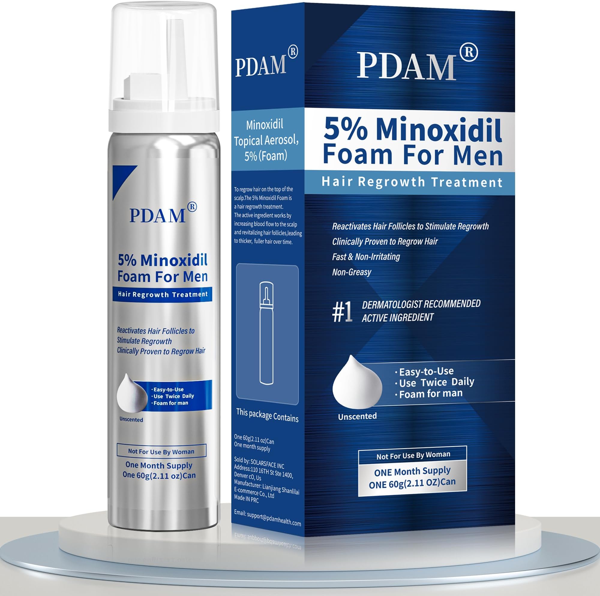 5% Minoxidil for Men Foam Hair Growth - Minoxidil Foam Hair Regrowth Treatment for Men, Topical Hair Loss Treatments, Extra Strength Thicker & Fuller Hair, 1 Month Supply, 2.11 oz