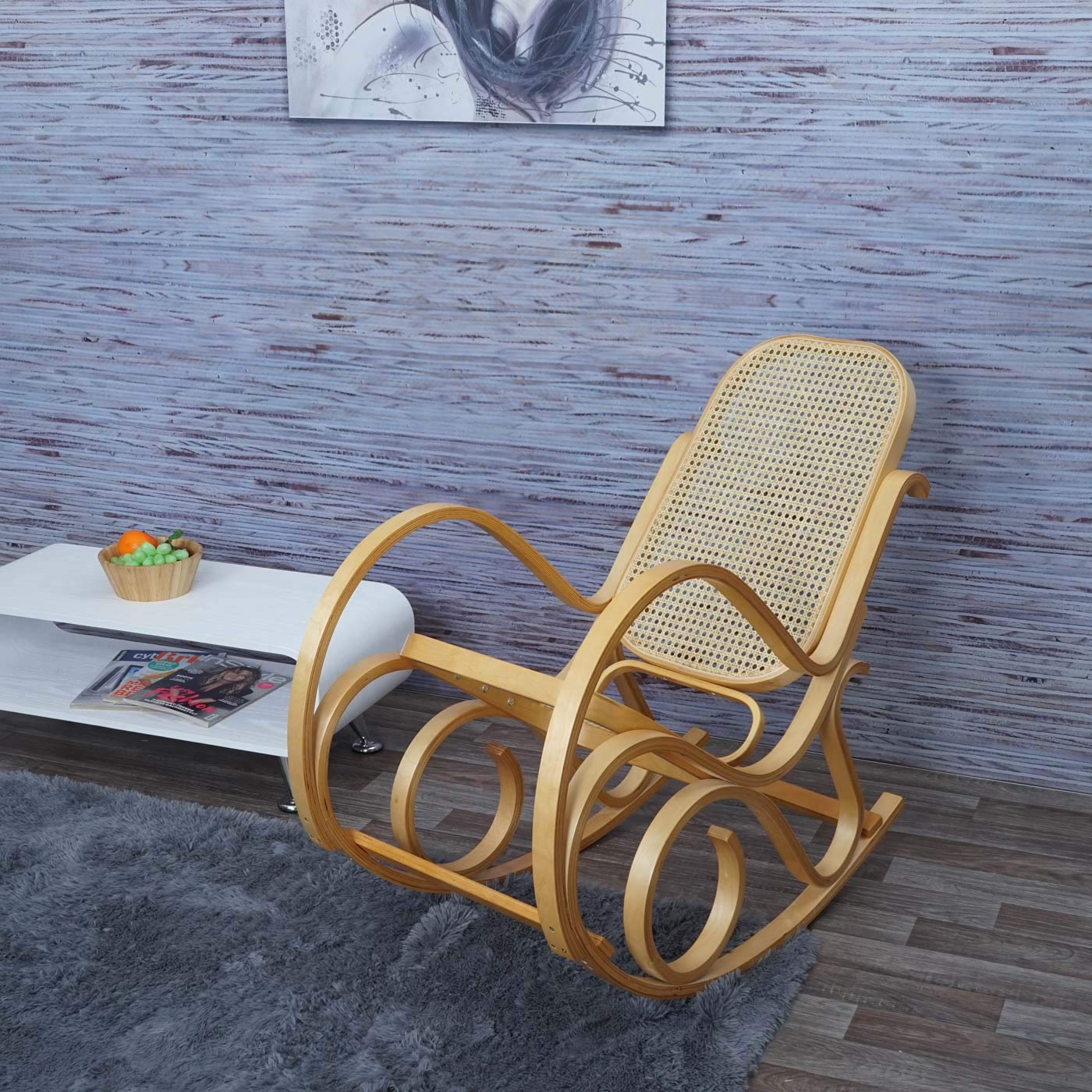 Mendler Sedia a Dondolo Classica Elegante M41 Legno Chiaro Seduta Rattan