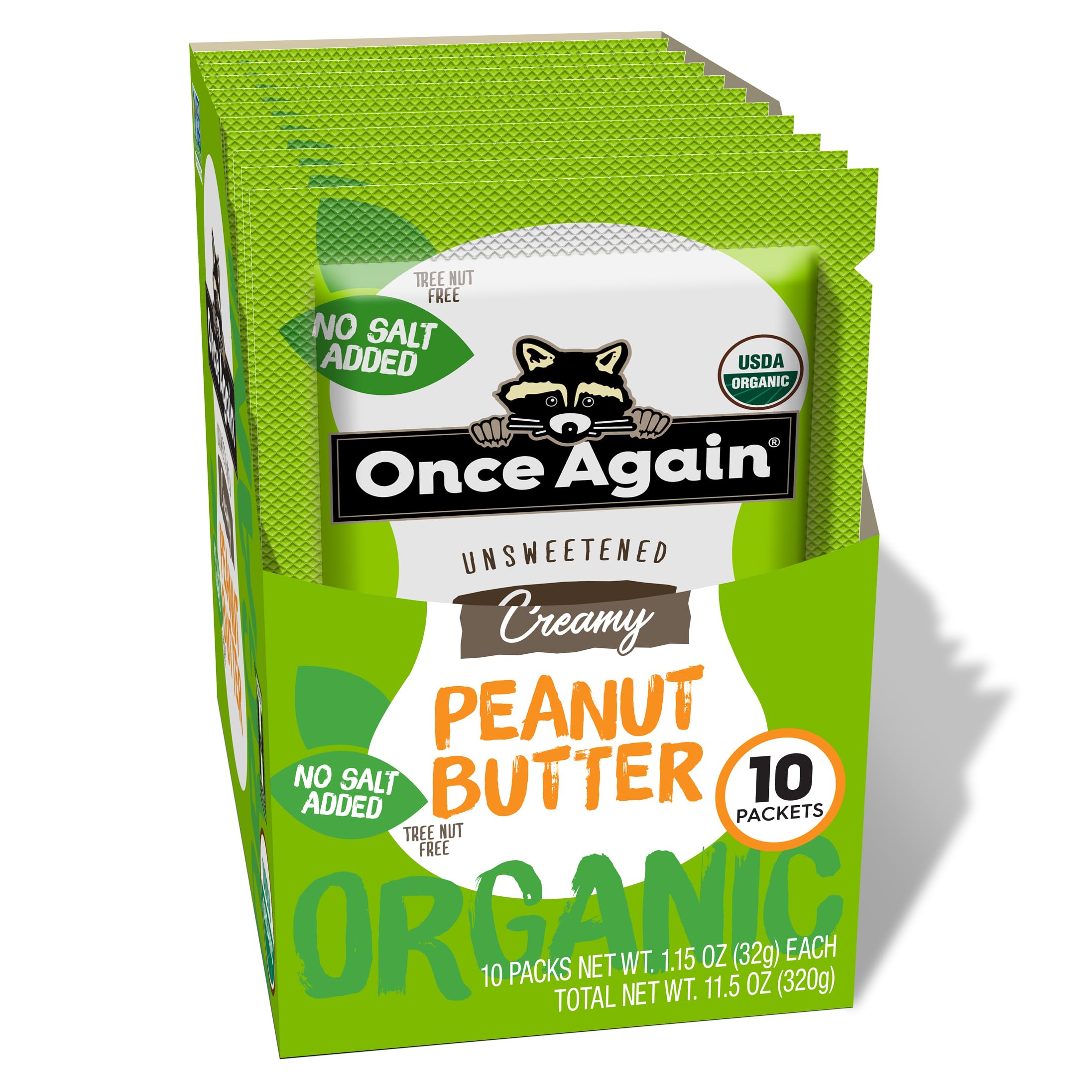 Once Again Organic Peanut Butter Packets - Individual Peanut Butter Packets for Snacks, Travel, Lunches - Single Serve Squeeze Packs - Vegan, Non-GMO, Gluten Free - 1.15 Ounce Packs, 10 Count