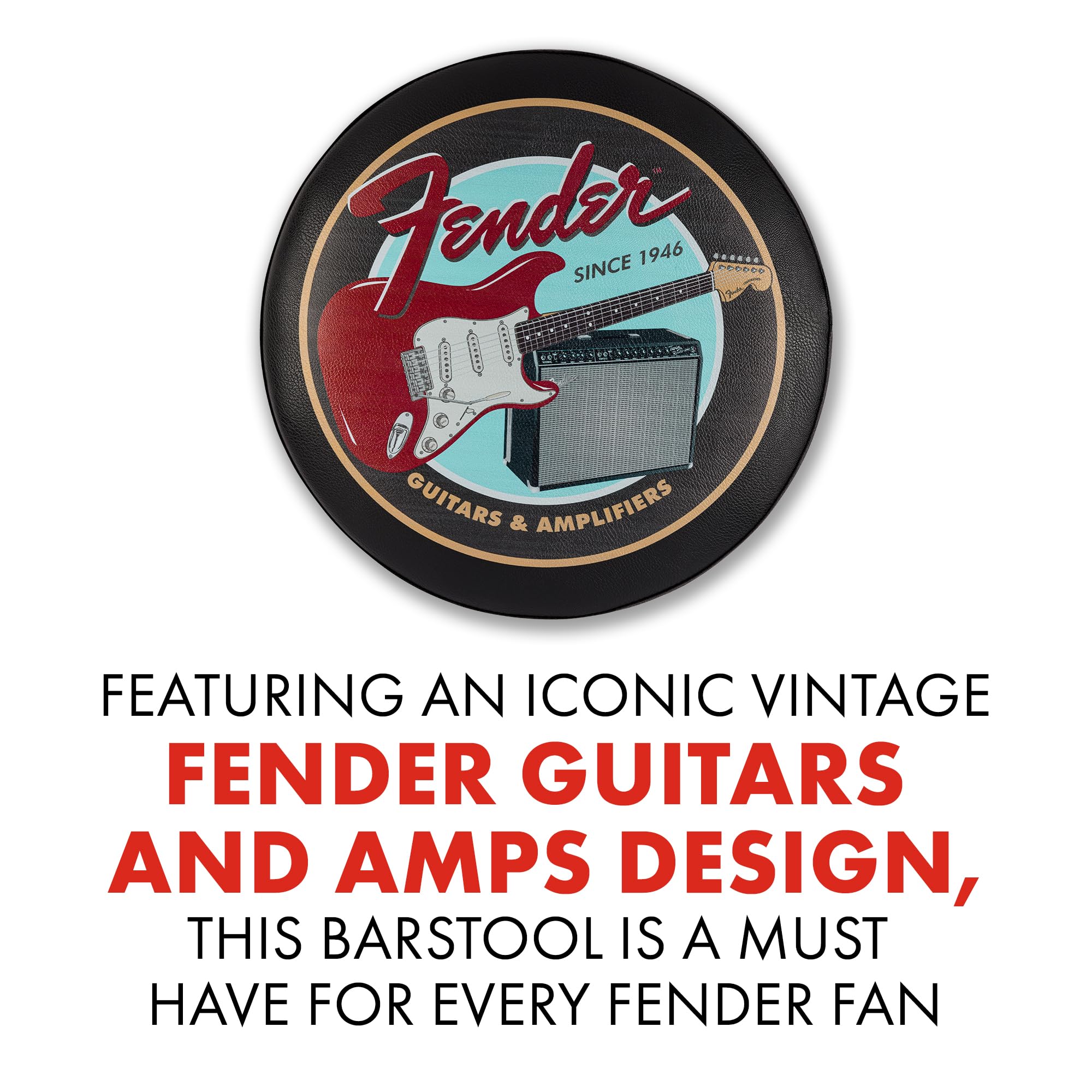 Fender Tabouret, Idéal pour Les Joueurs et Fans de Guitare, avec Logo Guitare et Ampli, Rembourré en Mousse, 30", Noir