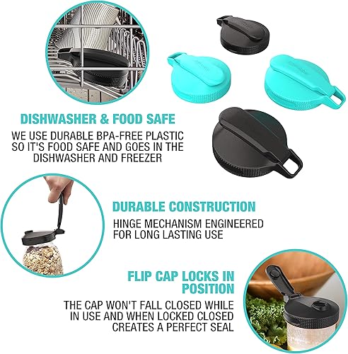 Miniatura 10 de Masontops Tapa abatible para tarro Mason de boca regular, tapas de tarro Mason de boca pequeña, tapa para frascos de masón de boca pequeña para