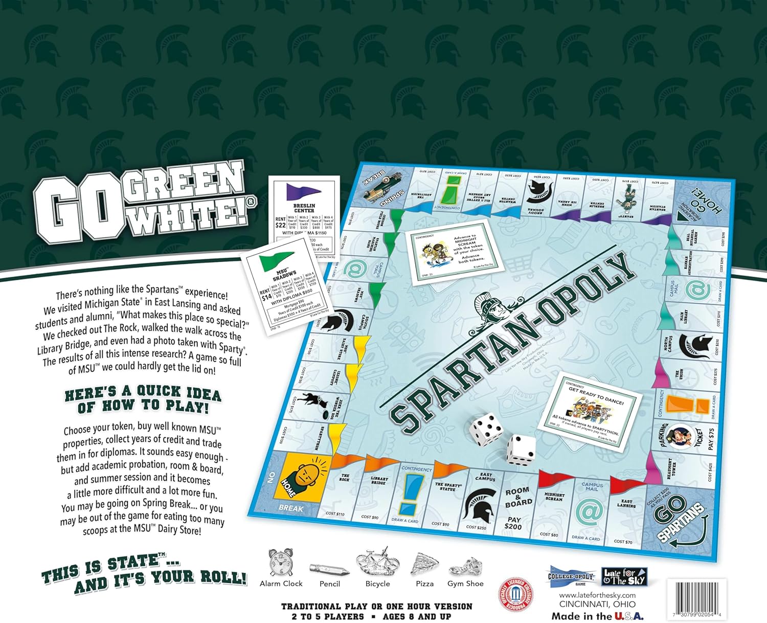 Late for the Sky Spartanopoly Board Game – Michigan State University Edition, 2-6 Players Family Strategy, Campus Theme Collectible