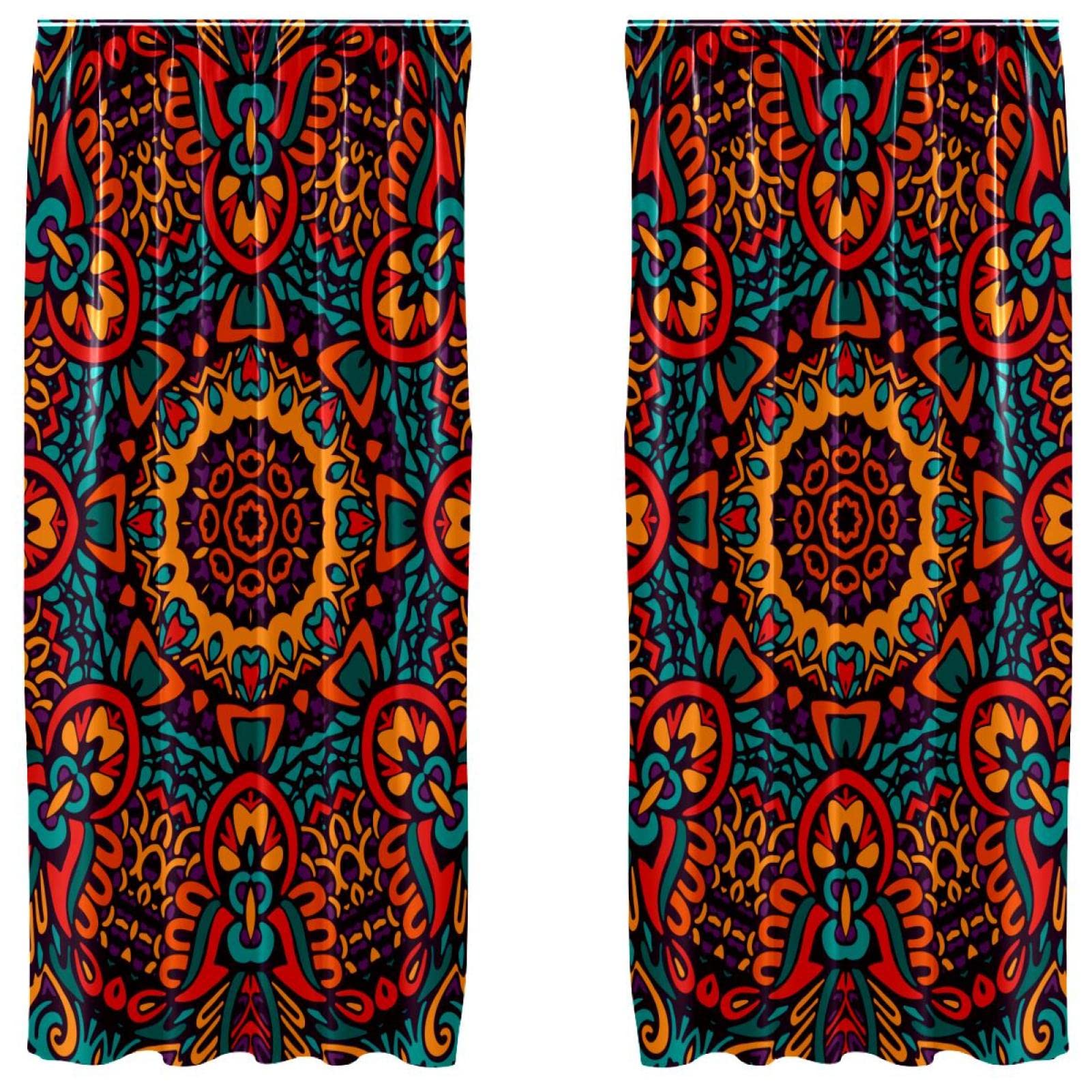 Cortinas de panel con bolsillo para barra juego de 2 paneles ligeros de mandala vintage 55x84
