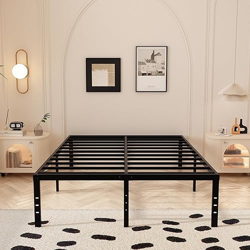 Miniatura 37 de Marco de cama tamaño King no necesita somier, plataforma de cama King resistente de 8 pulgadas, soporta hasta 3000 libras, fácil montaje, sin ruido,