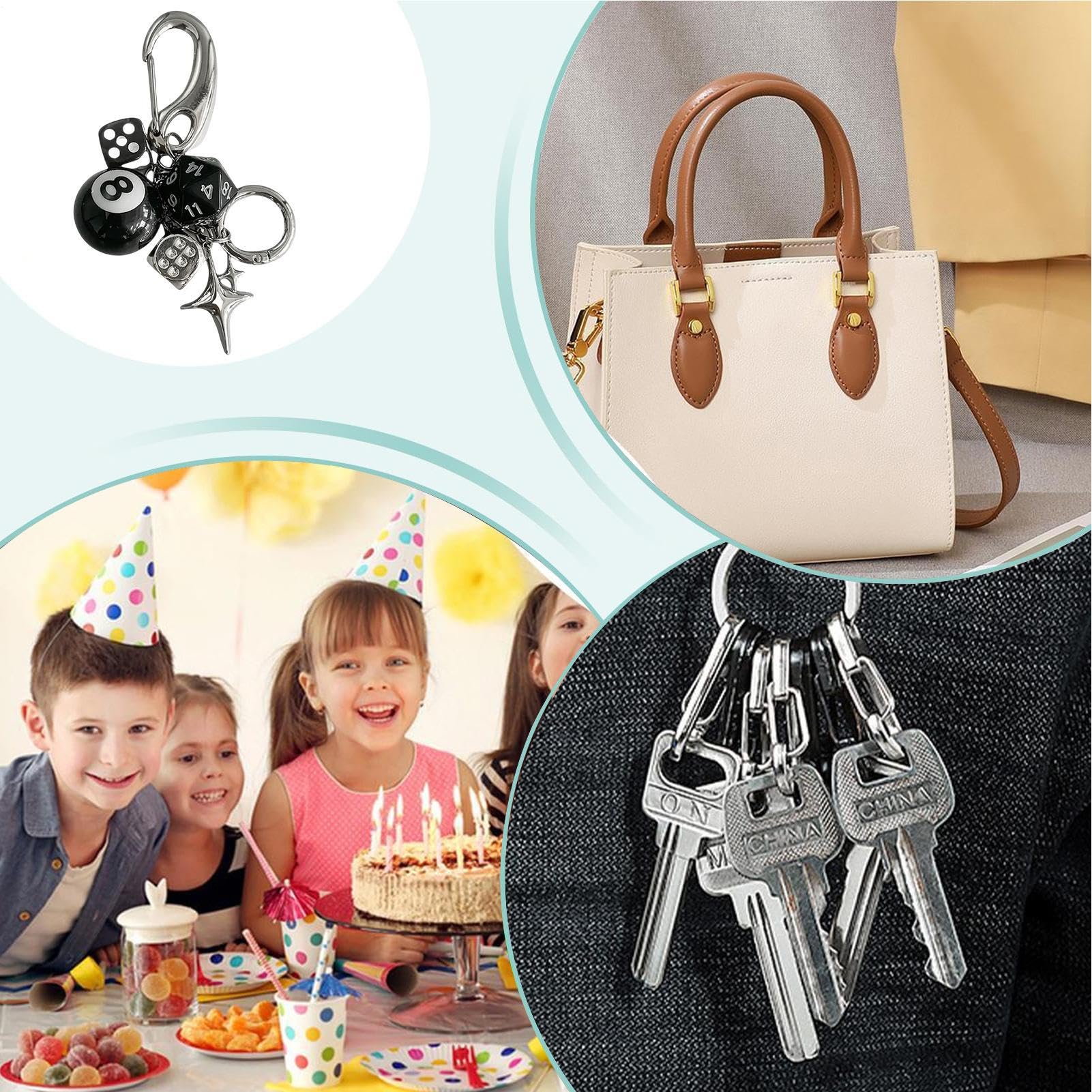 Dice Bag Charm, Cute Retro Pendant, Metal Dice Design with Multipurpose Keyrings Accessories and Fashion Ornaments, (1 Piece, Silver), Perfect for Personalizing Backpacks, Purses