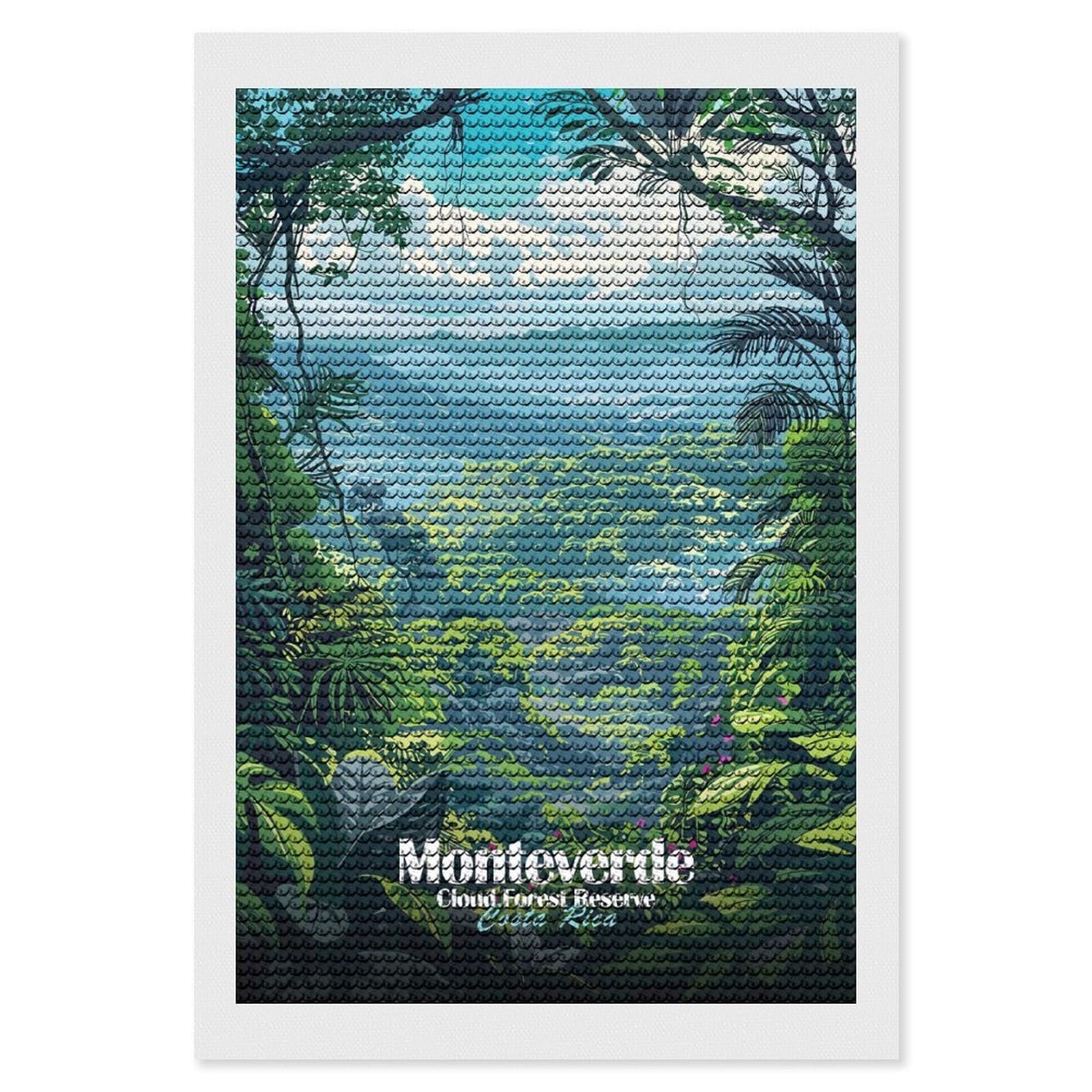 Junmoney Monteverde Cloud Forest Reserve, Costa Rica Diamond Painting Set 8"x12", Arts and Crafts, Wall Art Gift, Full Kit Included, Relaxing Handmade Project