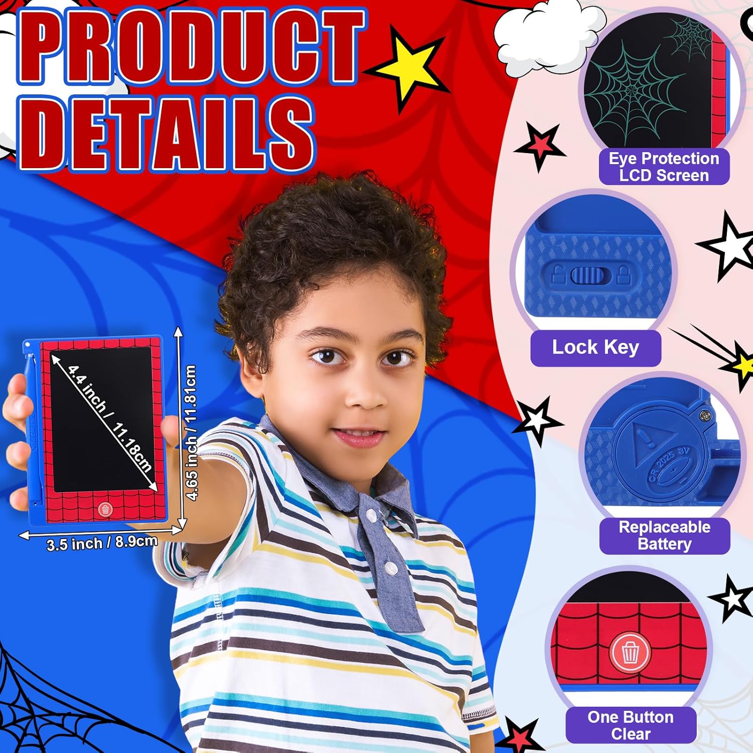 Nezyo 24 Pack Spider Theme Party Favors Mini LCD Writing Tablet 4.6 Inch Doodle Board Drawing Tablet Erasable Reusable Electronic Drawing Pads for Spider Theme Party Decor Birthday Supplies