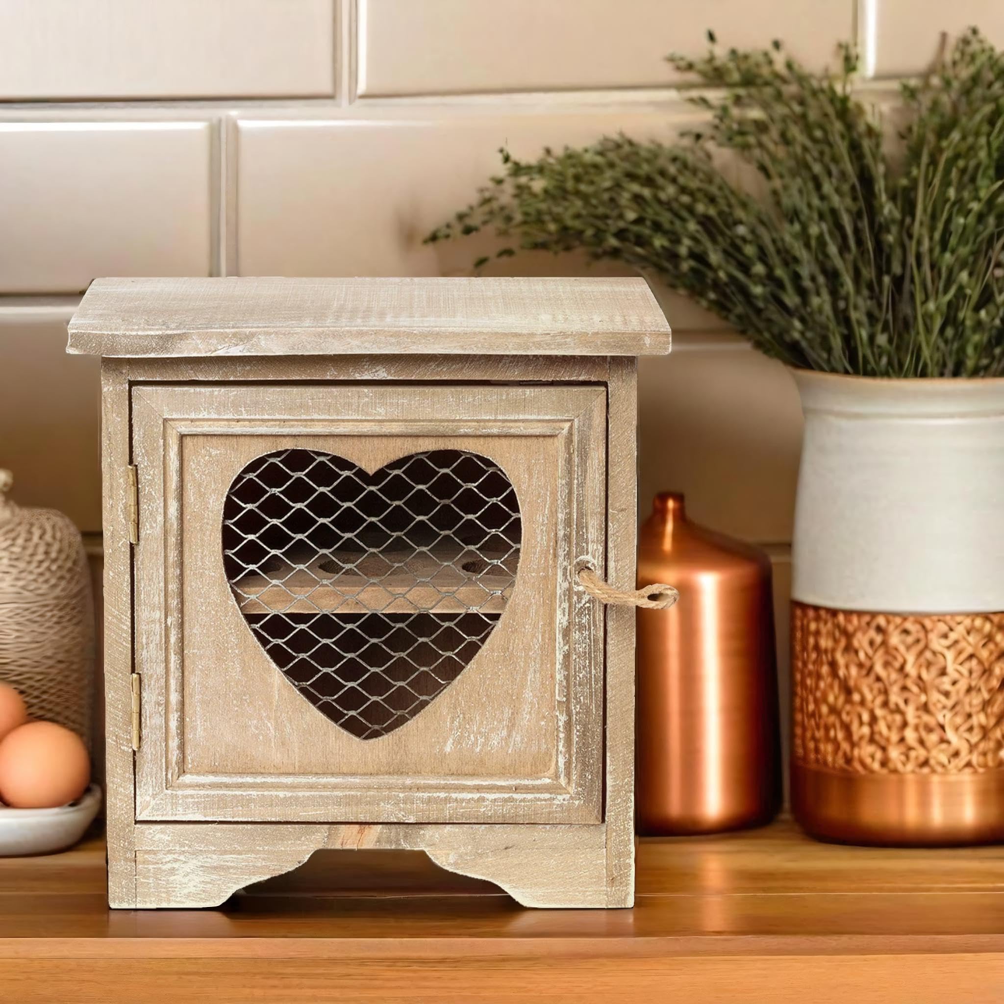 Porte-œufs rustique – Maison de rangement pour comptoir de cuisine – Finition en bois gris avec motif de ferme – Organiseur pouvant contenir 12 œufs