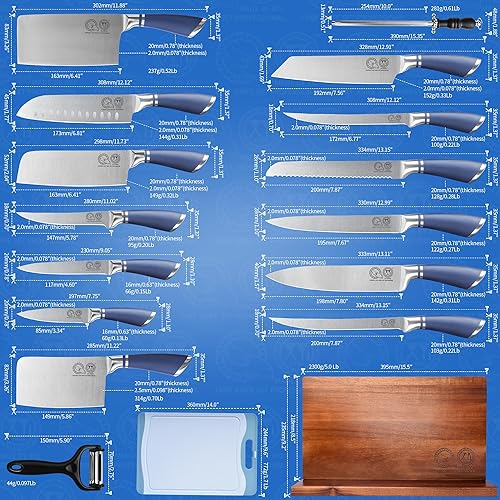 Miniatura 2 de XYJ Cuchillos, juegos de cuchillos profesionales para maestros chefs, juego de cuchillos de chef de acero inoxidable de 13 piezas con bloque